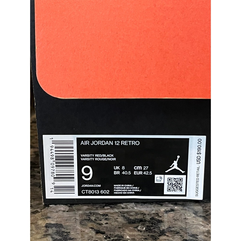 Jordan 12 Retro Reverse Flu Game Varsity Red Black Mens Size 9 CT8013-602 - Picture 7 of 10